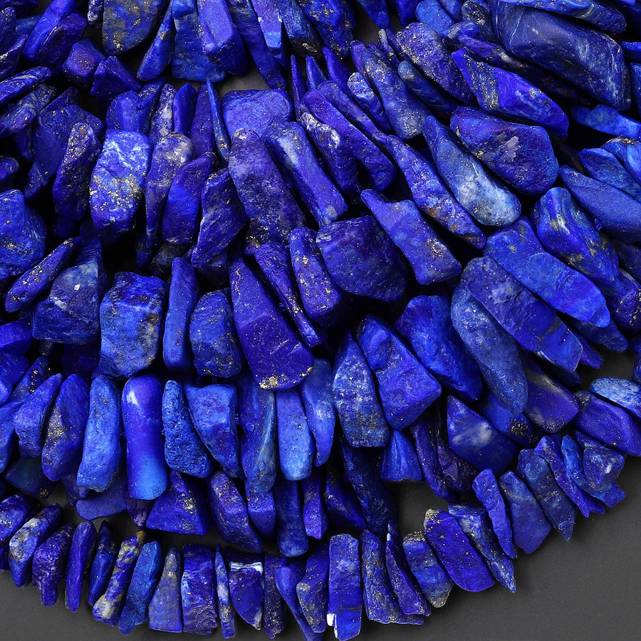 AAA Natural Raw Blue Lapis Lazuli Hand Hammered Freeform Irregular Organic Chip Spike Beads 16.5" Strand