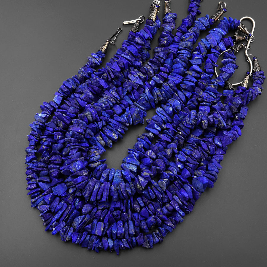 AAA Natural Raw Blue Lapis Lazuli Hand Hammered Freeform Irregular Organic Chip Spike Beads 16.5" Strand