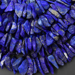 Natural Raw Blue Lapis Lazuli Hand Hammered Freeform Irregular Organic Chip Spike Beads 16.5" Strand B1702