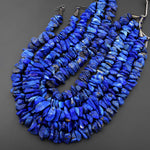 Natural Raw Blue Lapis Lazuli Hand Hammered Freeform Irregular Organic Chip Spike Beads 16.5" Strand B1699