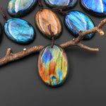 AAA Natural Golden Blue Labradorite Oval Pendant Drilled Gemstone