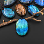 AAA Natural Golden Blue Labradorite Oval Pendant Drilled Gemstone