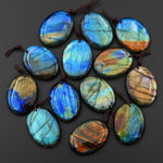 AAA Natural Golden Blue Labradorite Oval Pendant Drilled Gemstone