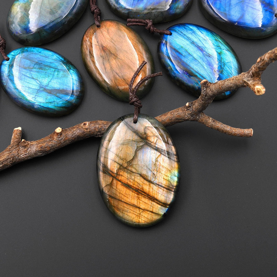 AAA Natural Golden Blue Labradorite Oval Pendant Drilled Gemstone