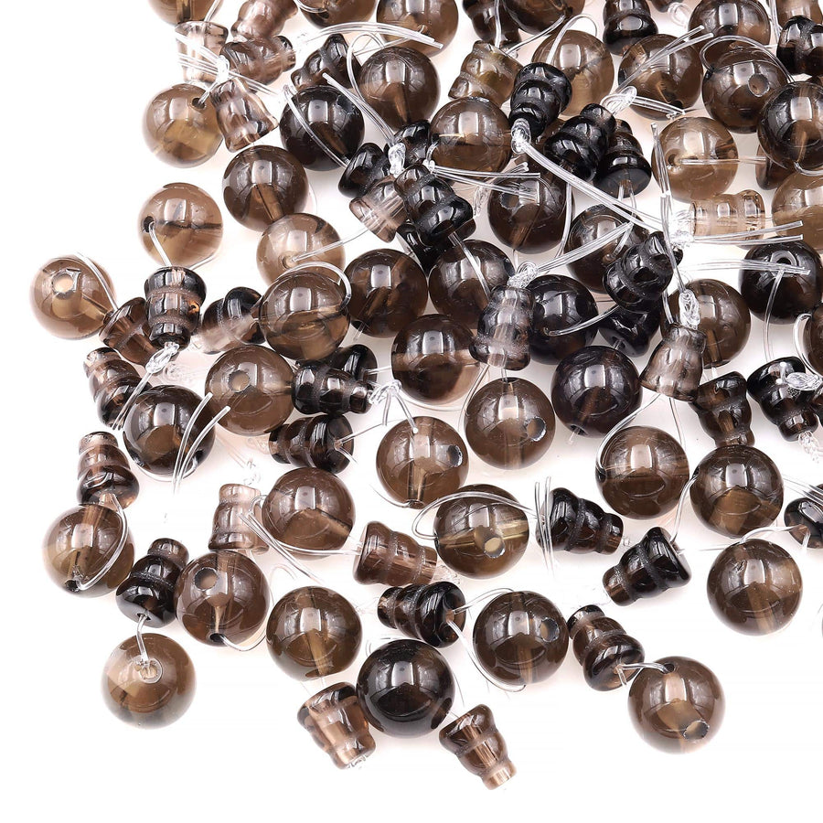 AAA 8mm 10mm Natural Gemstone Guru Smoky Quartz Beads Three Holes T-Beads Mala Making 3 Holes Prayer Beads Cones