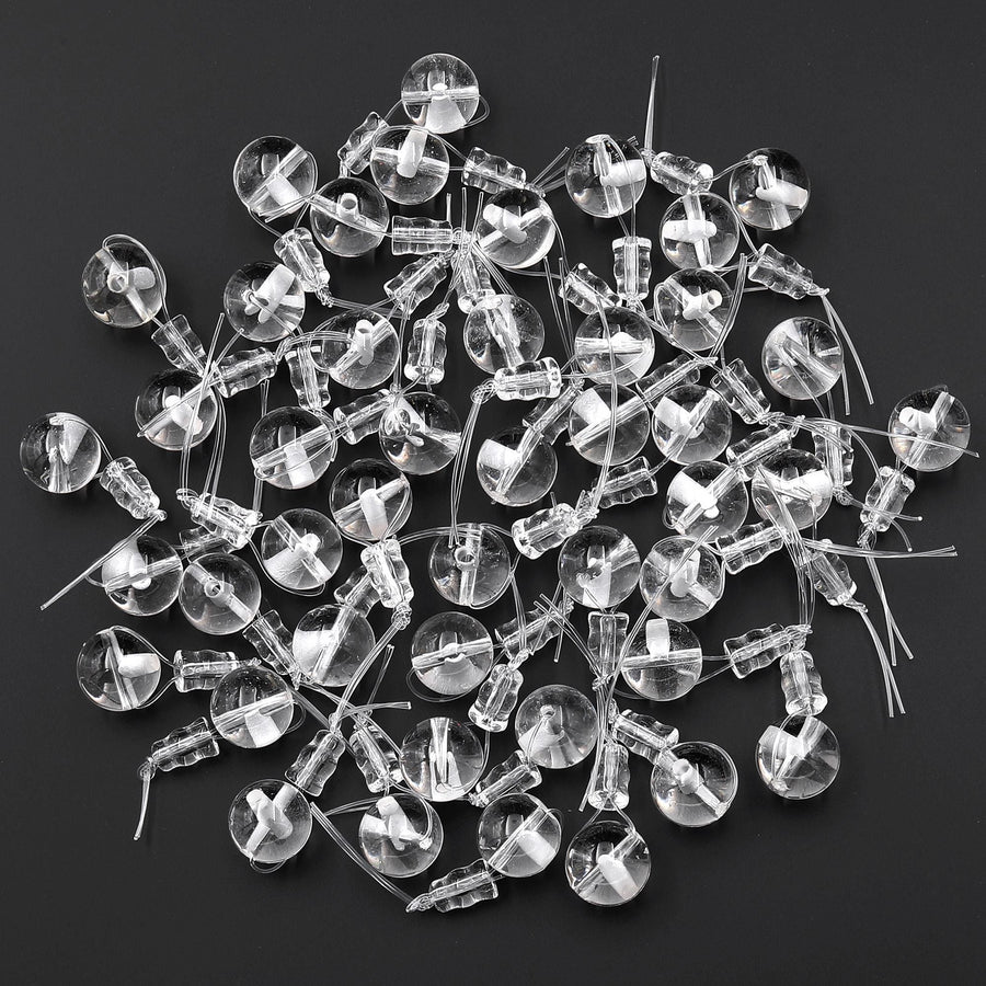AAA 8mm 10mm 12mm Natural Gemstone Guru Rock Crystal Quartz Beads Three Holes T-Beads Mala Making 3 Holes Prayer Beads Cones
