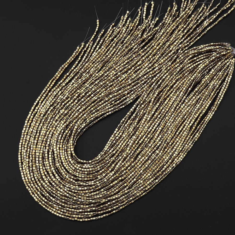 Titanium Pyrite 2mm Tube Spacer Beads 15.5" Strand