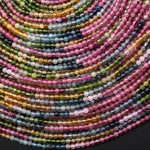 AAA Genuine Natural Pink Green Blue Yellow Tourmaline 2mm Smooth Round Ombre Gemstone Beads 15.5" Strand