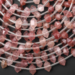 AAA Faceted Natural Strawberry Quartz Double Terminated Points 6x10mm Beads Center Drilled Gemstone 15.5" Strand