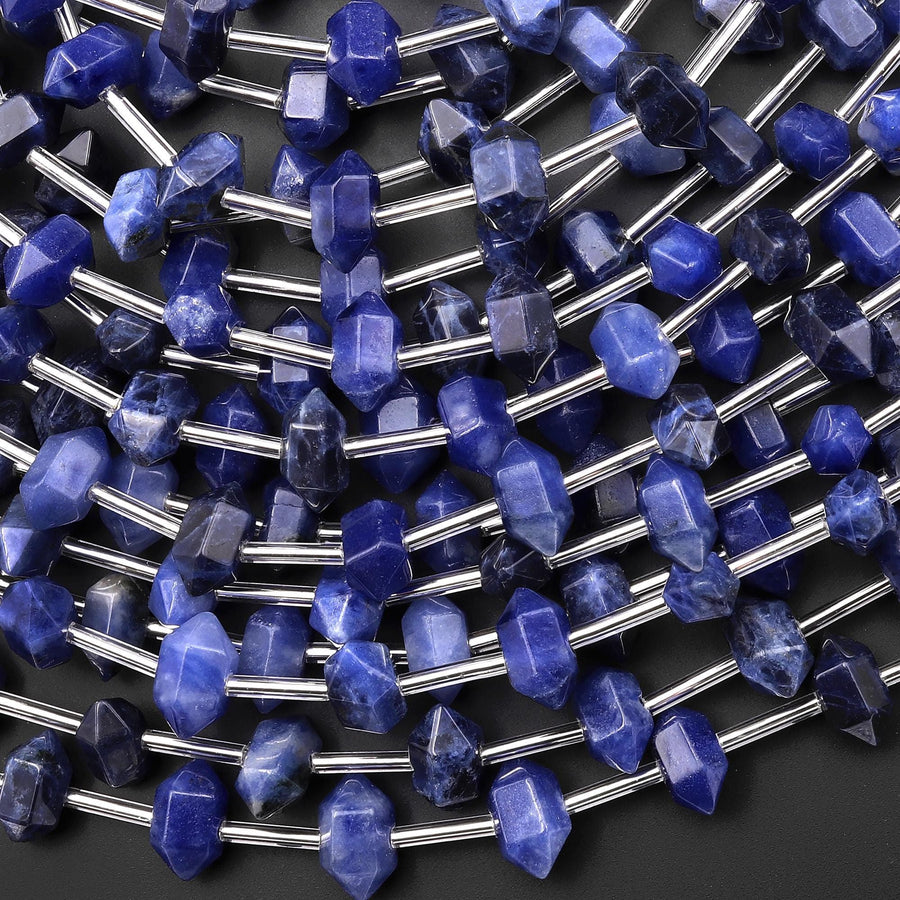 AAA Faceted Natural Blue Sodalite Double Terminated Points 6x10mm Beads Center Drilled Gemstone 15.5" Strand