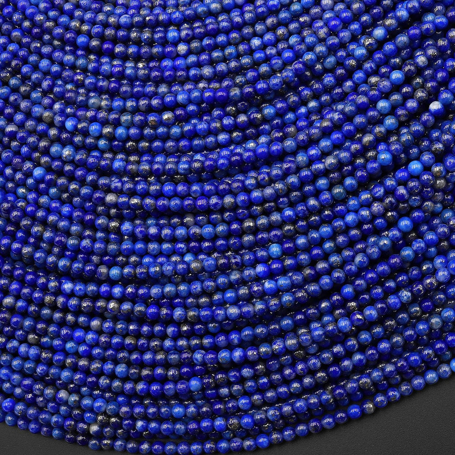 AAA Genuine Natural Blue Lapis 2mm Smooth Round Gemstone Beads 15.5" Strand