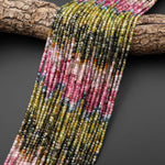 AAA Natural Tourmaline Faceted 2mm 3mm Pink Green Blue Cube Beads Gemstone 15.5" Strand b5025