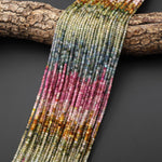 AAA Natural Tourmaline Faceted 2mm Pink Green Blue Cube Beads Gemstone 15.5" Strand b5026