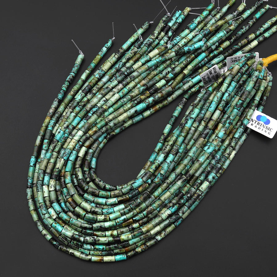Natural African Turquoise 4x8mm Cylinder Tube Beads 15.5" Strand