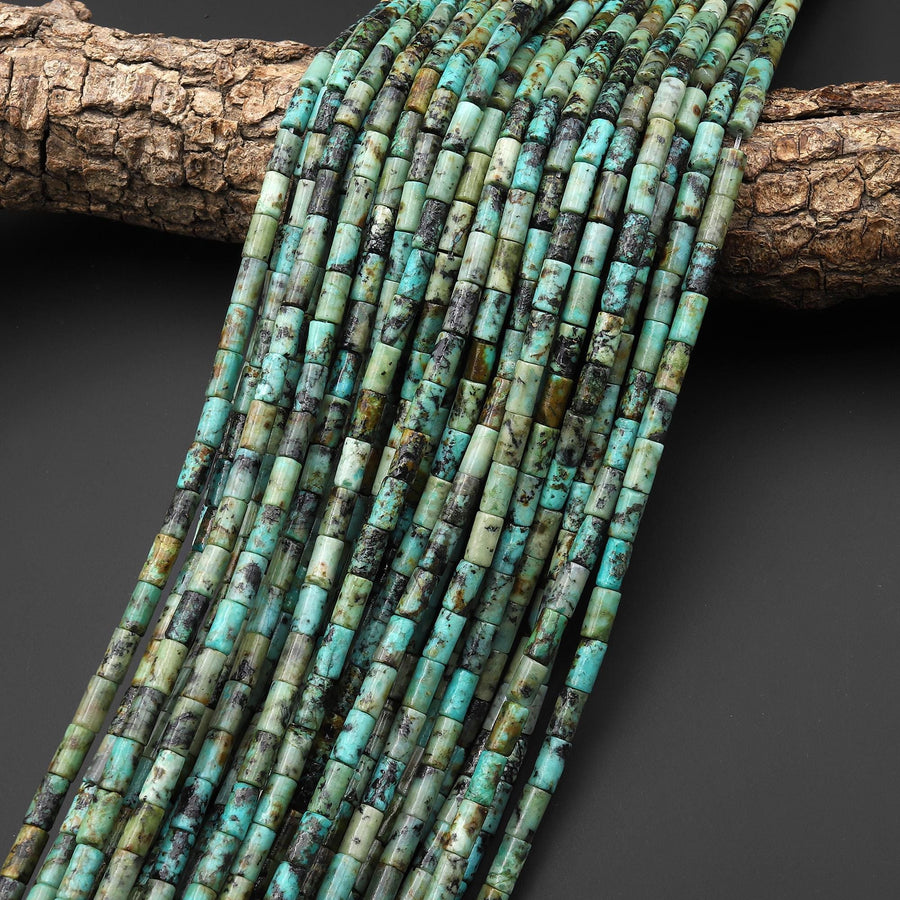 Natural African Turquoise 4x8mm Cylinder Tube Beads 15.5" Strand