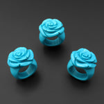 Hand Carved Turquoise Jasper Rose Flower Ring Aka Dyed Sleeping Beauty