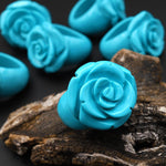 Hand Carved Turquoise Jasper Rose Flower Ring Aka Dyed Sleeping Beauty