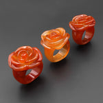 Hand Carved Natural Carnelian Rose Flower Ring Aka Dyed Sleeping Beauty