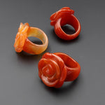 Hand Carved Natural Carnelian Rose Flower Ring Aka Dyed Sleeping Beauty