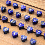 AAA Laser Engraved Drilled Natural Blue Lapis Heart Beads 8mm Choose from 26 Alphabet Letters Name Initial