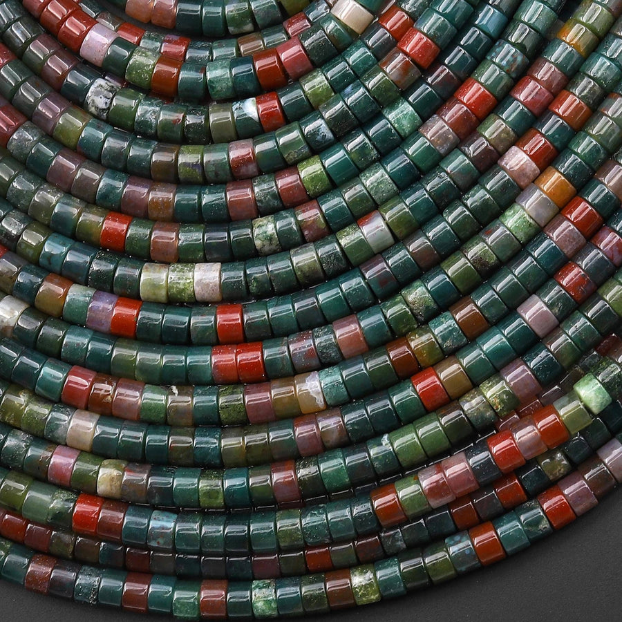 Natural Red Green Indian Agate 4mm Heishi Rondelle Beads Aka Bloodstone 15.5" Strand