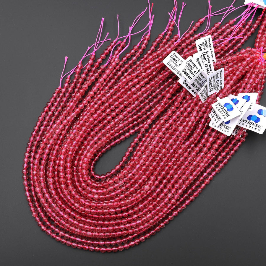 AAA Translucent Natural Red Strawberry Quartz 4mm Smooth Round Beads From South Africa 15.5" Strand