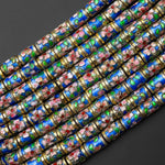 Cloisonné Cylinder Tube Beads Decorative Blue Red Gold Pink Green Floral Enamel 7x10mm 15.5" Strand
