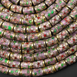 Cloisonné Cylinder Tube Beads Decorative Purple Red Gold Pink Green Floral Enamel 7x10mm 15.5" Strand