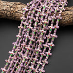 Lavender Purple Pink Green Cloisonné Cross Bead 13x18mm Decorative Floral 15.5" Strand