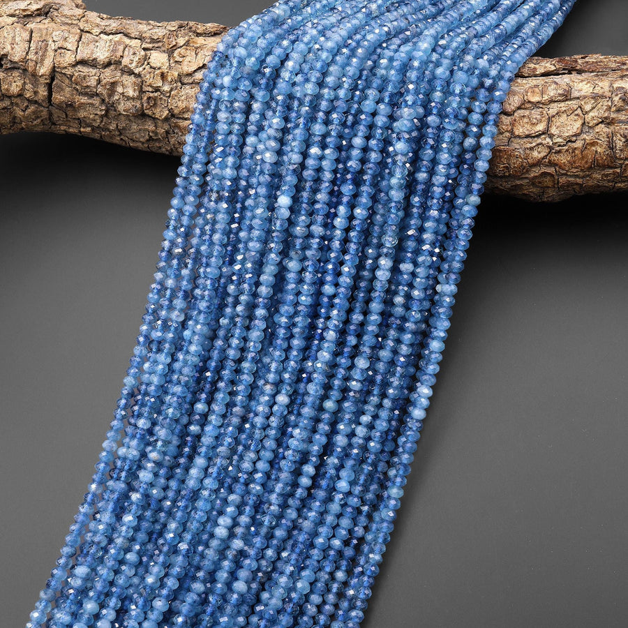 AAA Translucent Faceted Natural Stormy Blue Santa Maria Aquamarine Rondelle Beads 4mm Gemstone 15.5" Strand b4947