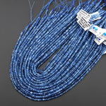 AAA Translucent Faceted Natural Stormy Blue Santa Maria Aquamarine Rondelle Beads 4mm Gemstone 15.5" Strand b4947
