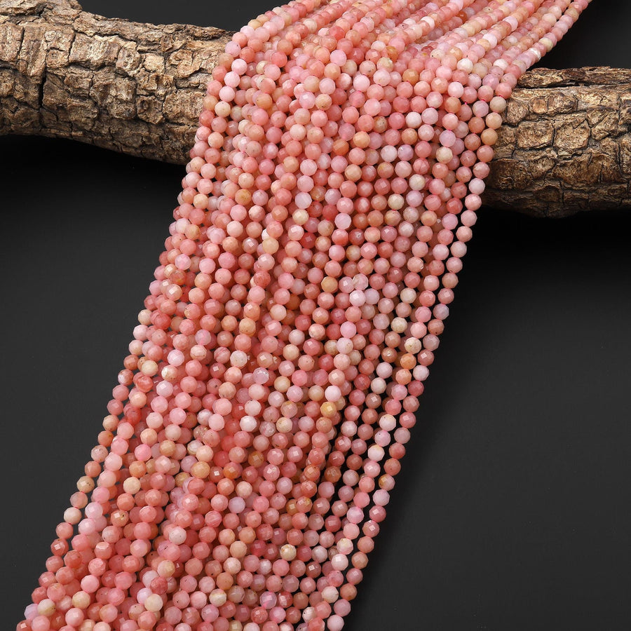 AAA Faceted Natural Peruvian Pink Opal 4mm Round Gemstone 15.5" Strand