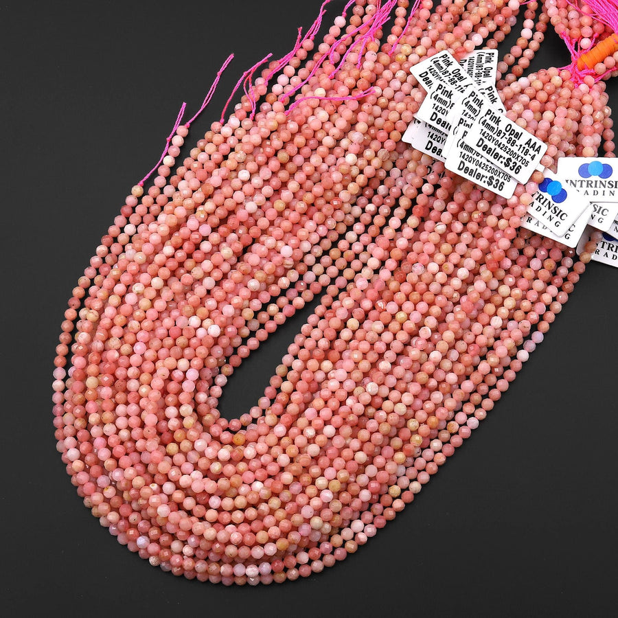 AAA Faceted Natural Peruvian Pink Opal 4mm Round Gemstone 15.5" Strand