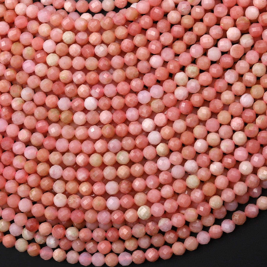 AAA Faceted Natural Peruvian Pink Opal 4mm Round Gemstone 15.5" Strand