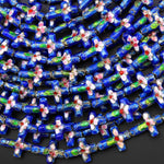 Cobalt Blue Pink Green Cloisonné Cross Bead 13x18mm Decorative Floral 15.5" Strand