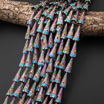 Lavender Purple Blue Pink Green Cloisonné Cone Cap Bead 9x22mm Decorative Floral 15.5" Strand