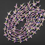 Lavender Purple Pink Green Blue Cloisonné Cross Bead 20x26mm Decorative Floral 15.5" Strand