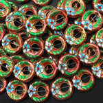 Hand Made Cloisonné Donut Beads 20mm Decorative Floral Enamel Antique Vintage Look 15.5" Strand