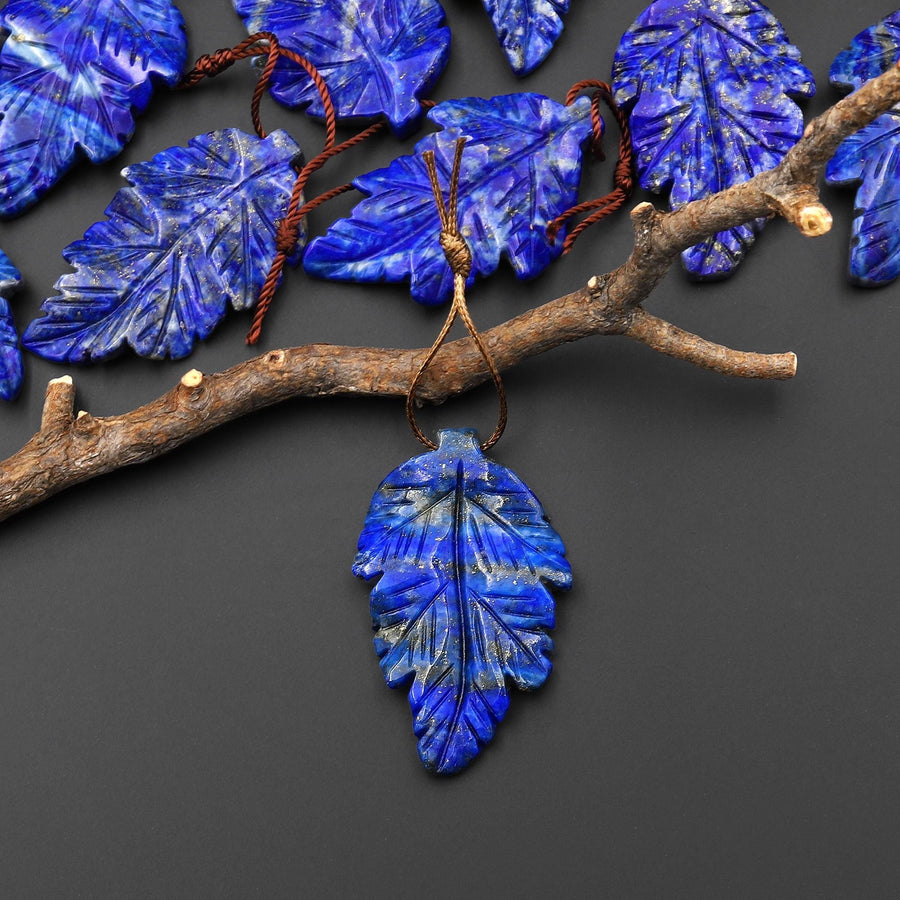 Hand Carved Natural Blue Lapis Leaf Pendant Focal Gemstone Bead A2