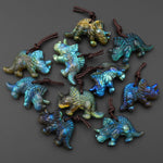 AAA Hand Carved Natural Labradorite Triceratops Dinosaurs Pendant Gemstone Focal Bead
