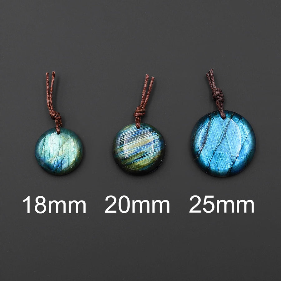 AAA Natural Golden Aqua Green Blue Labradorite Coin Circle Pendant Drilled Gemstone
