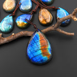 AAA Natural Golden Aqua Green Blue Labradorite Teardrop Pendant Drilled Gemstone