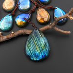 AAA Natural Golden Aqua Green Blue Labradorite Teardrop Pendant Drilled Gemstone