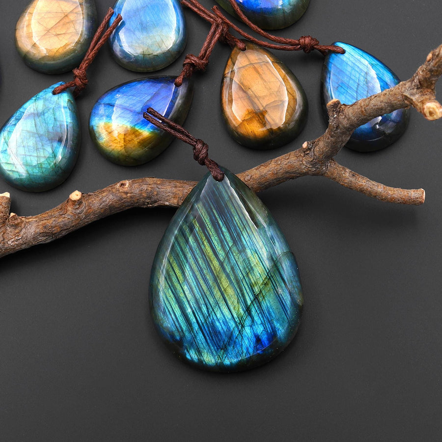 AAA Natural Golden Aqua Green Blue Labradorite Teardrop Pendant Drilled Gemstone