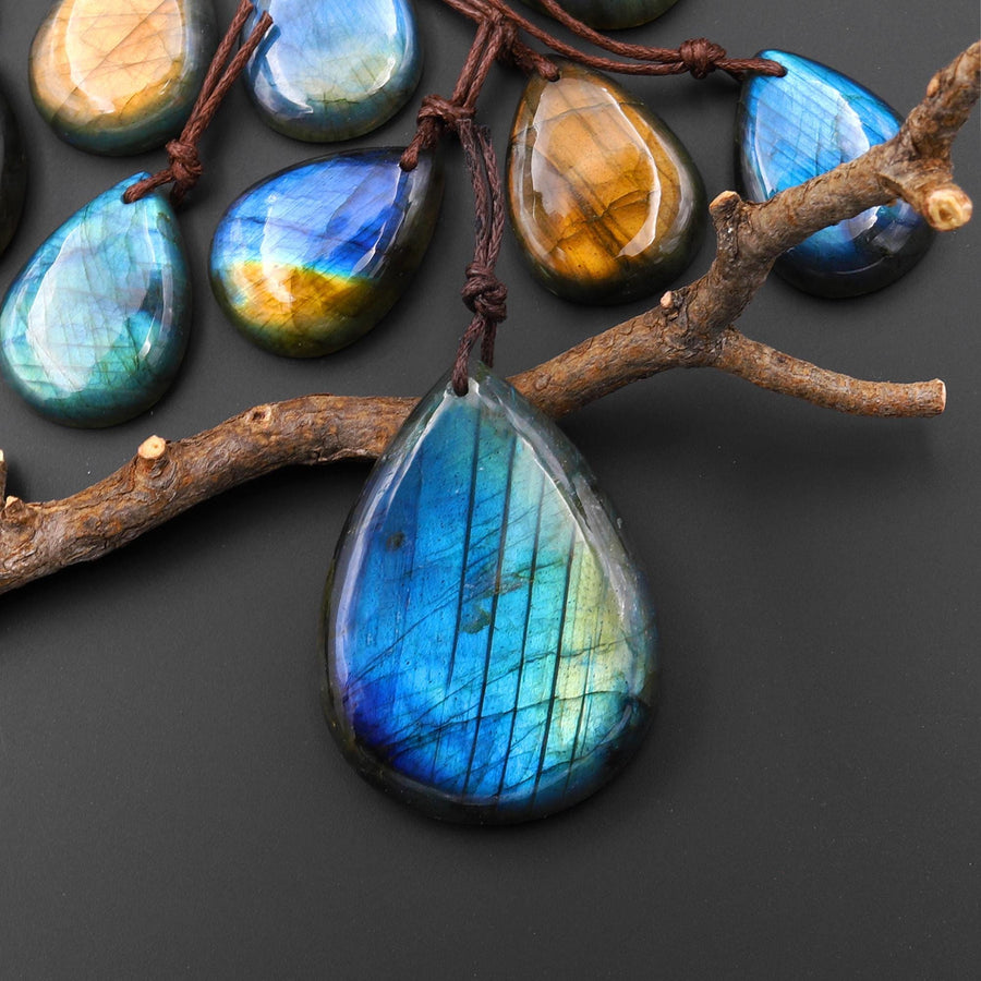 AAA Natural Golden Aqua Green Blue Labradorite Teardrop Pendant Drilled Gemstone