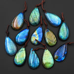 AAA Natural Golden Aqua Green Blue Labradorite Thin Long Teardrop Pendant Drilled Gemstone