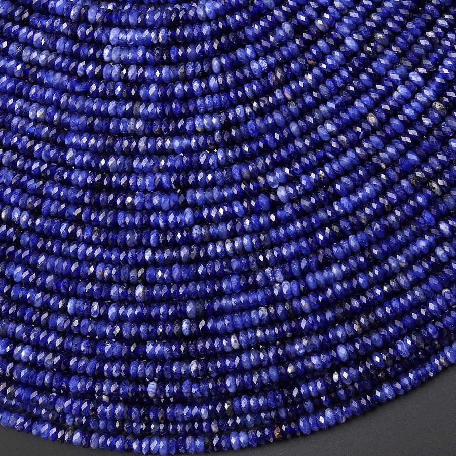 AAA Faceted Natural Blue Sodalite 2mm 3mm Thin Rondelle Beads 15.5" Strand