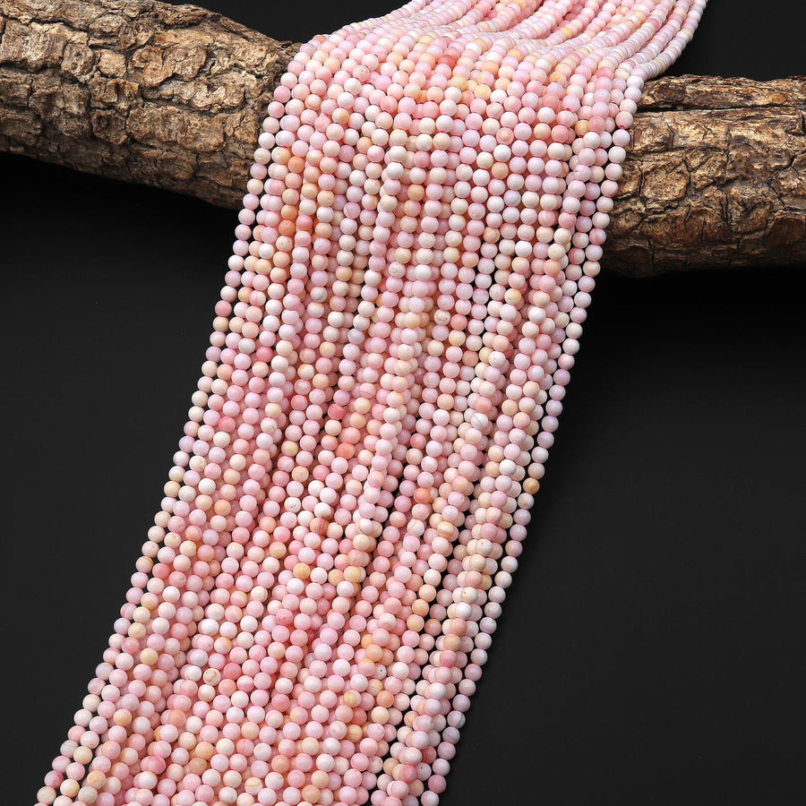 Natural Pink Queen Conch Shell 3mm Smooth Round Beads 15.5" Strand