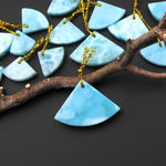 Natural Blue Larimar Triangle Fan Pendant Drilled Genuine Real Blue Larimar Gemstone Focal Bead b0894
