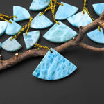Natural Blue Larimar Triangle Fan Pendant Drilled Genuine Real Blue Larimar Gemstone Focal Bead b0894